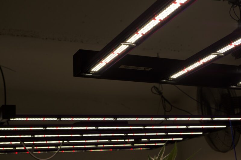 LED light bars and installed equipment above the crop canopy